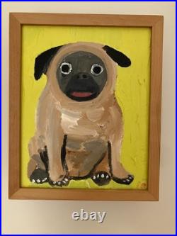 Folk Art Painting of a Pug Acrylic in Shadow Box Frame by Yutaka Fujita 2003