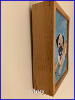 Folk Art Painting of a Pug Acrylic in Shadow Box Frame by Yutaka Fujita 2003
