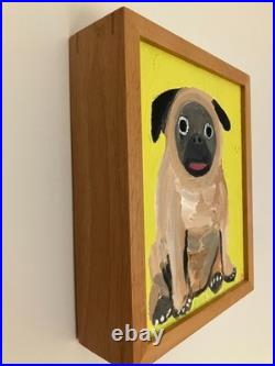 Folk Art Painting of a Pug Acrylic in Shadow Box Frame by Yutaka Fujita 2003