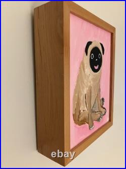 Folk Art Painting of a Pug Acrylic in Shadow Box Frame by Yutaka Fujita 2003
