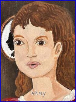 Folk Art Portrait of a Young Girl and Cat Oil Painting by Richard E. Roebuck