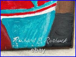 Folk Art Portrait of a Young Girl and Cat Oil Painting by Richard E. Roebuck