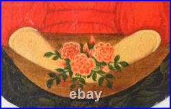 Folk Art Portrait of a young lady in a red dress Primitive School