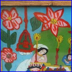 Folk Art Reverse Glass Painting Angels Praying Woman in Coffin Latin American