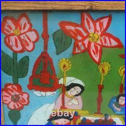 Folk Art Reverse Painting Glass Framed Art Angels Praying Over Woman In Coffin