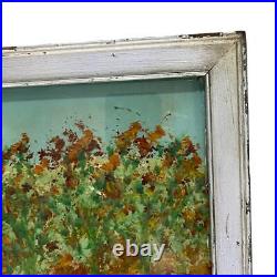 Folk Art Reverse Painting Glass Framed Bird in Trees