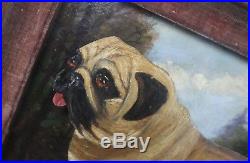 Folk Art Tin Painting of A Pug In a Landscape illusion Antique Curio Taxidermy