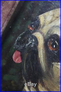 Folk Art Tin Painting of A Pug In a Landscape illusion Antique Curio Taxidermy