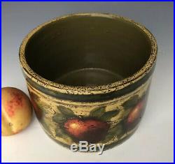 Folk Art Tole Painted Stoneware Butter Crock with 6 Ompir Apples, Signed WC Wrede