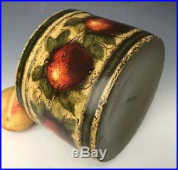 Folk Art Tole Painted Stoneware Butter Crock with 6 Ompir Apples, Signed WC Wrede