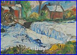 Folk Art Vintage 60s Original Impasto Painting Watermill Country Landscape RML