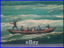 Folk Art Whaling Whale seascape oil painting of Louis LeBreton litho signed