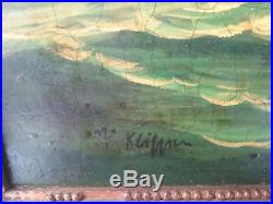 Folk Art Whaling Whale seascape oil painting of Louis LeBreton litho signed