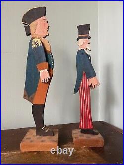 Folk Art Wood Carvings Patriotic Uncle Sam & George Washington Nancy Thomas