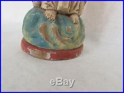 Folk Art Wood Hand Carved & Painted Praying Figure/Mary Pink & Blue 13