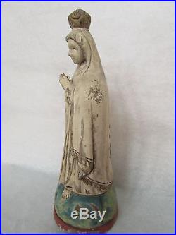 Folk Art Wood Hand Carved & Painted Praying Figure/Mary Pink & Blue 13