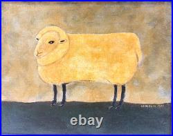 Folk Artist Sandy Laughlin Signed + Framed Acrylic On Canvas Painting 12x 10.5