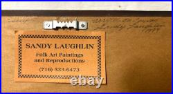 Folk Artist Sandy Laughlin Signed + Framed Acrylic On Canvas Painting 12x 10.5