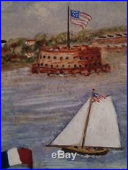 Folk Primitive- Americana Charleston South Carolina Ft. Sumter Painting 1900