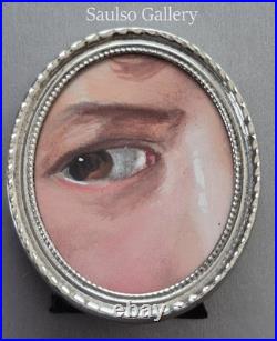 Folk art Painting of an eye in Sterling Silver frame from prominent estate