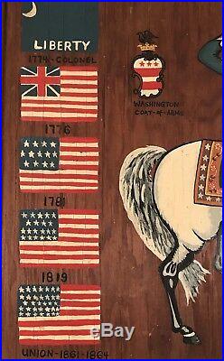 Folk art painting of George Washington & every form of the United States flag