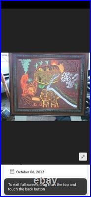Framed Folk Art Painting Firefighters House Fire Scene Fire Truck 16x20 Framed