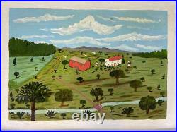 Framed Oil Painting Folk Art Pastoral Farm Scene