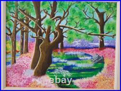 Framed Signed Folk Art Acrylic Painting Flower Forest Landscape Scene By Beily
