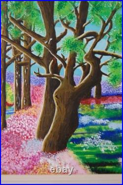 Framed Signed Folk Art Acrylic Painting Flower Forest Landscape Scene By Beily