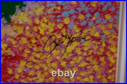 Framed Signed Folk Art Acrylic Painting Flower Forest Landscape Scene By Beily