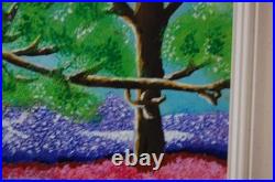 Framed Signed Folk Art Acrylic Painting Flower Forest Landscape Scene By Beily