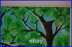 Framed Signed Folk Art Acrylic Painting Flower Forest Landscape Scene By Beily
