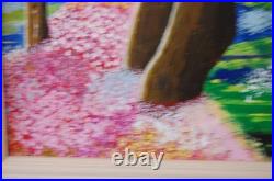 Framed Signed Folk Art Acrylic Painting Flower Forest Landscape Scene By Beily