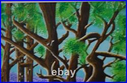 Framed Signed Folk Art Acrylic Painting Flower Forest Landscape Scene By Beily