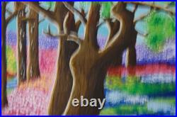 Framed Signed Folk Art Acrylic Painting Flower Forest Landscape Scene By Beily
