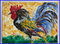 Freda Goode Folk Art Original Painting Gorgeous Cock Rooster Naive Outsider