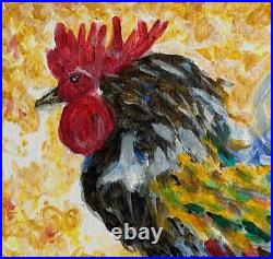 Freda Goode Folk Art Original Painting Gorgeous Cock Rooster Naive Outsider