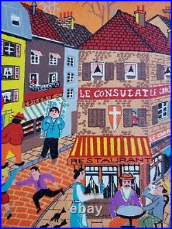 French Naive Folk Art Oil Painting Signed 1950-1960 in style of Michel Delacroix