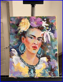 Frida Kahlo Abstract Portrait Women Original Painting Feminist Folk Art 20X16