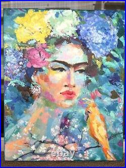 Frida Kahlo Abstract Women Portrait Original Painting Feminist Folk Art 20X16