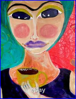 Frida Kahlo Original Painting Large Canvas Painting Morning Coffee