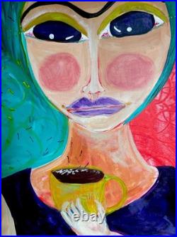 Frida Kahlo Original Painting Large Canvas Painting Morning Coffee