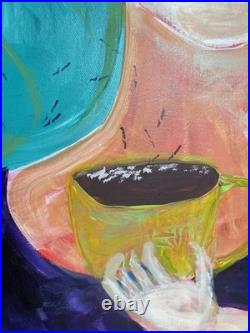 Frida Kahlo Original Painting Large Canvas Painting Morning Coffee