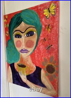 Frida Kahlo Original Painting Large Canvas Painting Morning Coffee