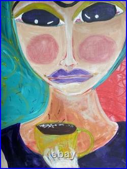 Frida Kahlo Original Painting Large Canvas Painting Morning Coffee