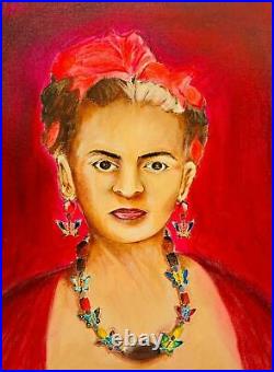 Frida Kahlo Painting Vintage Outsider Folk Art Butterfly Necklace Earring J de C