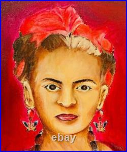 Frida Kahlo Painting Vintage Outsider Folk Art Butterfly Necklace Earring J de C