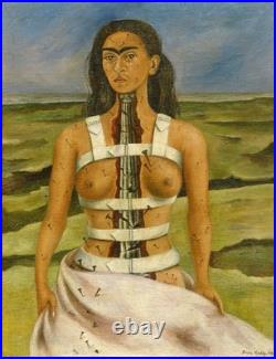 Frida Kahlo Signed Oil Painting on Canvas in Mexican Art