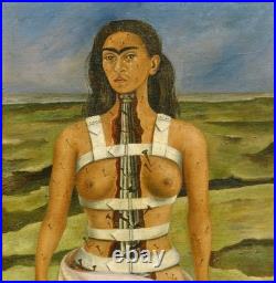 Frida Kahlo Signed Oil Painting on Canvas in Mexican Art
