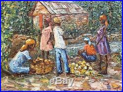 Fritz Louizor Haiti Haitian Oil painting Folk Art Mid Century, impressionist
